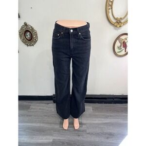 Levi's Ribcage Wide Leg Black Wash High Rise Denim Jeans Size 25